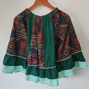 Western Geometric Square Dancing Skirt Green Handmade Aztec